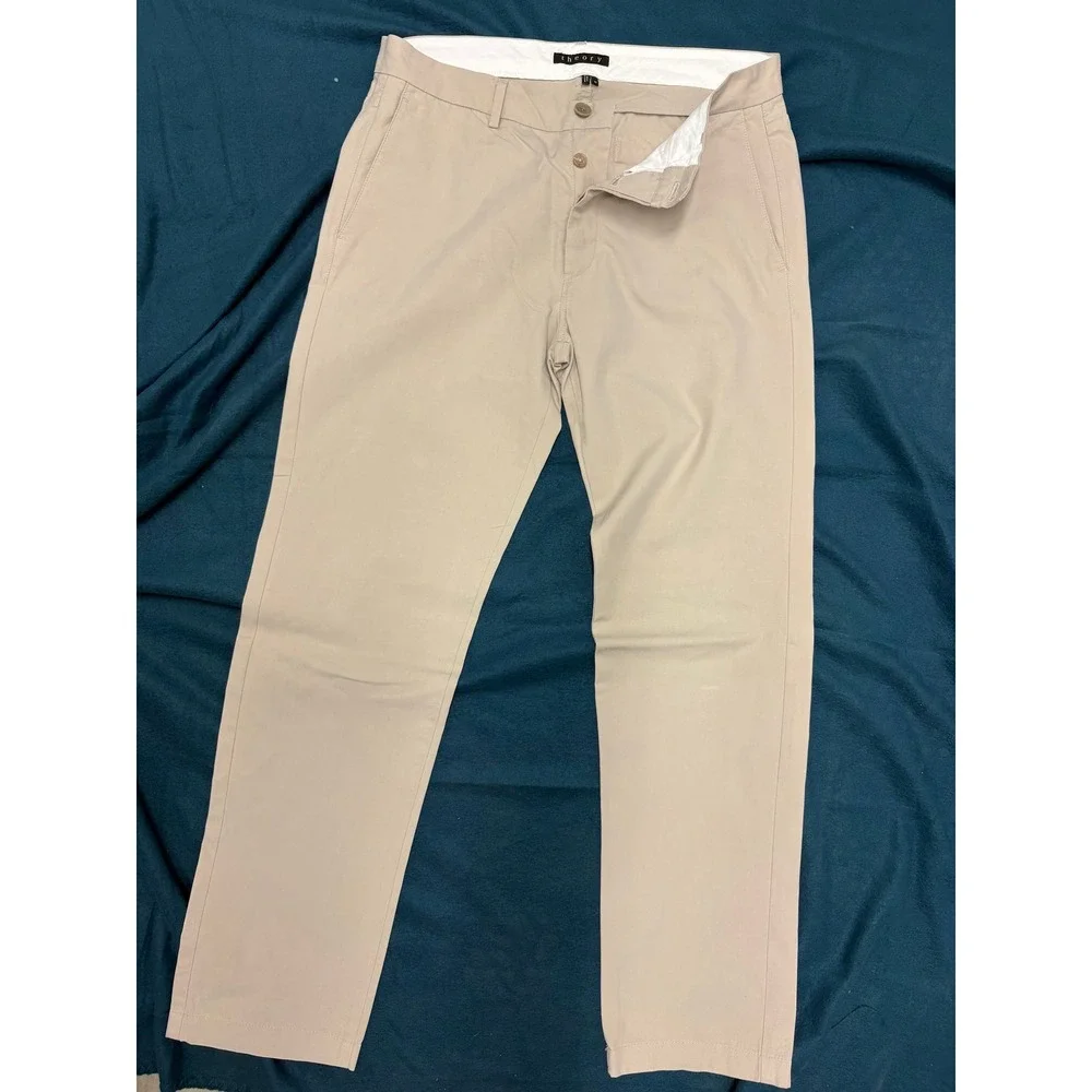 Theory Mens Zaine Slim Fit Chino Pants Beige Khaki Size 32 Cotton Stretch